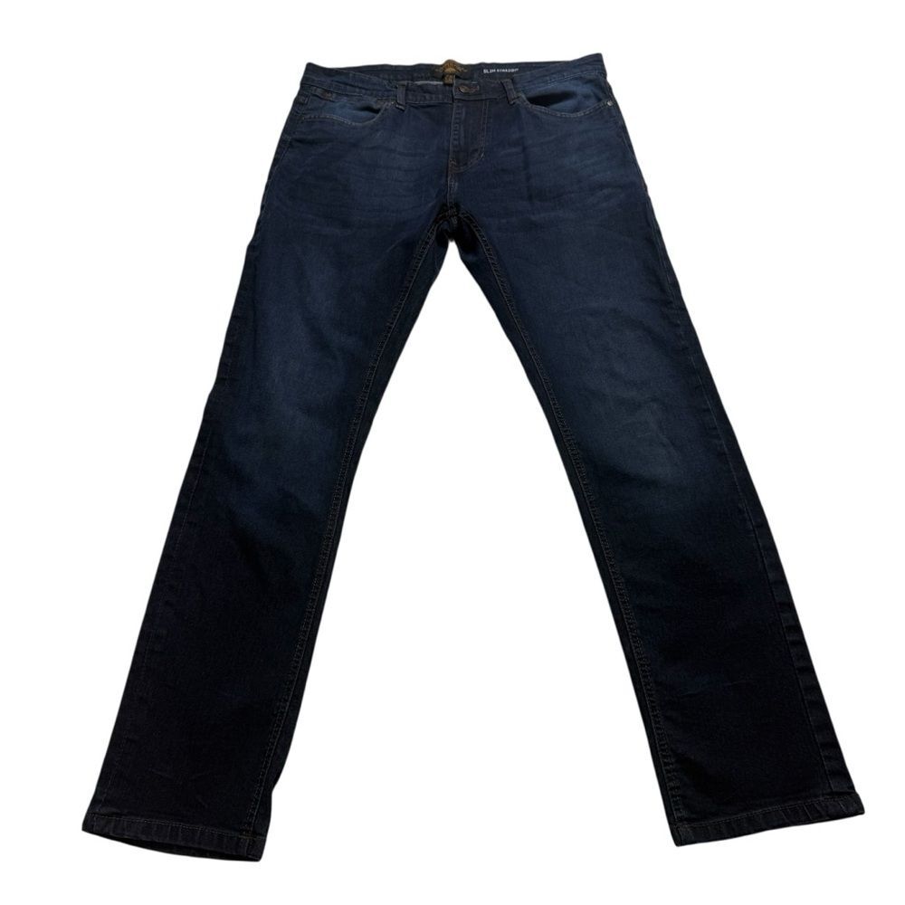 Copper & Oak Supply Co. Dark Wash Slim Straight Stretch Blue Denim Jeans 34x32